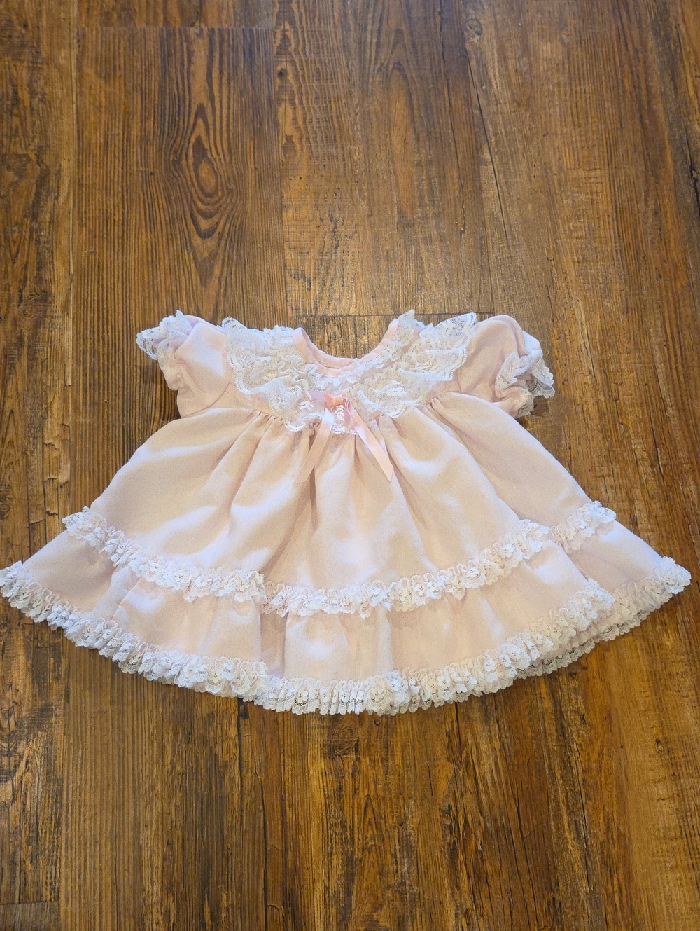 Vintage Girls' Pink Lace-Trim Formal Dress with Bow Accent